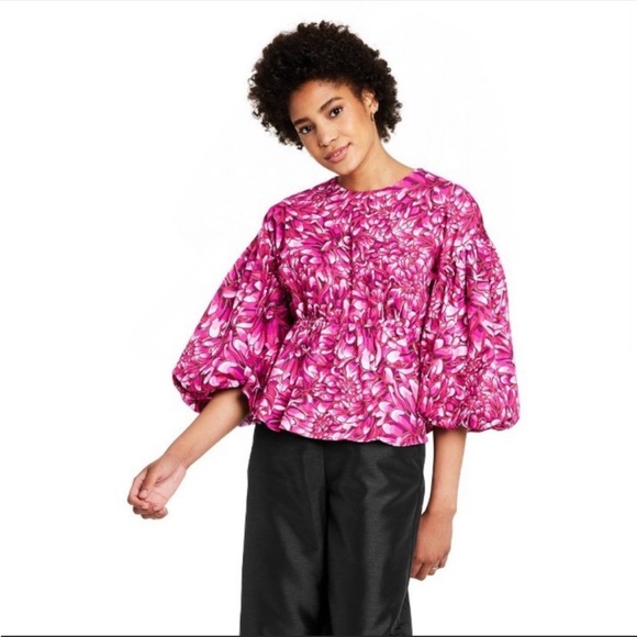 Kika Vargas for Target Mum Floral Scallop Back Blouse Pink - Picture 1 of 5